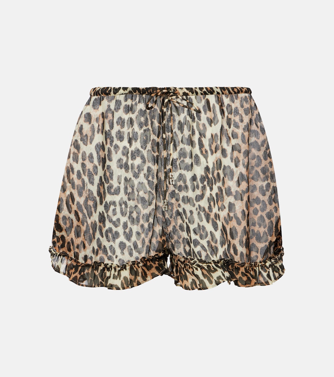 

Шорты из шифона с леопардовым принтом и рюшами Ganni, Leopard
