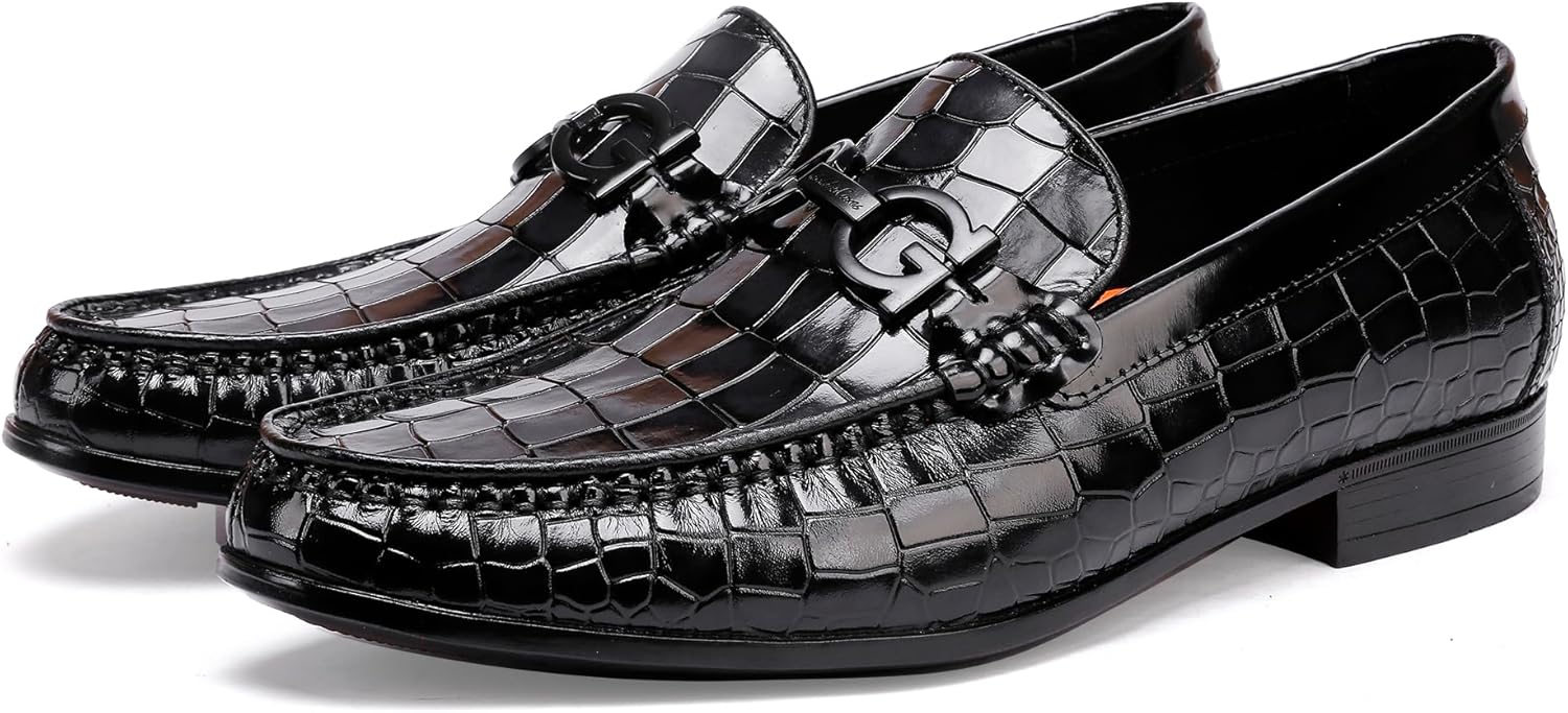 

Мужские модные лоферы-классические туфли с принтом под аллигатора, с пряжкой, без шнуровки, формальные деловые туфли для мужчин Generic, черный