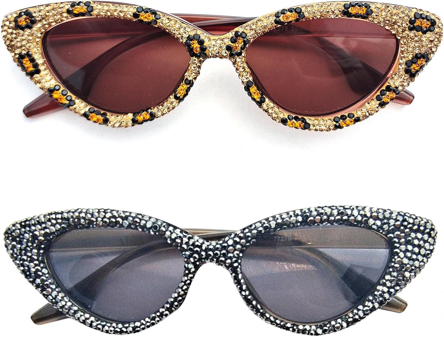 

Солнцезащитные очки COTIA «Кошачий глаз» со стразами для женщин, блестящие, сверкающие, с кристаллами и бриллиантами, модные солнцезащитные очки для вечеринок, 2pcs Gold+black