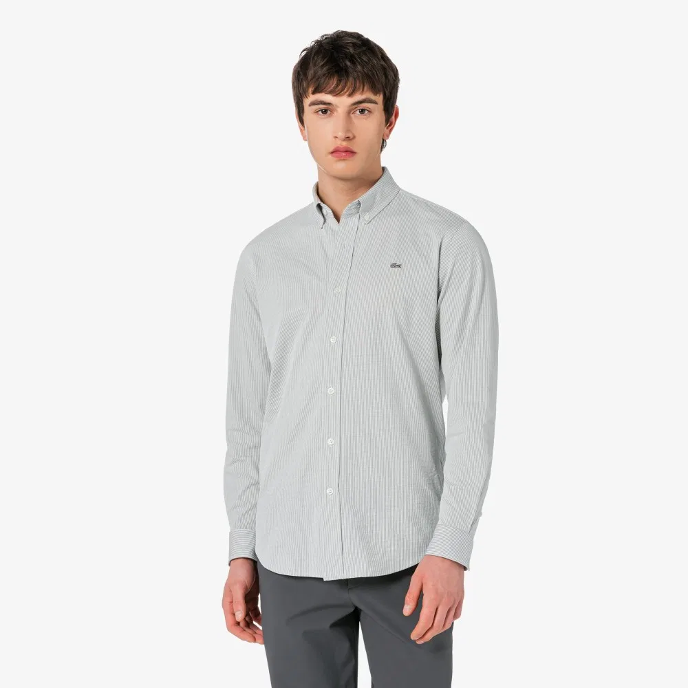 Рубашка трикотажная Lacoste в полоску светло-серый — фото 4