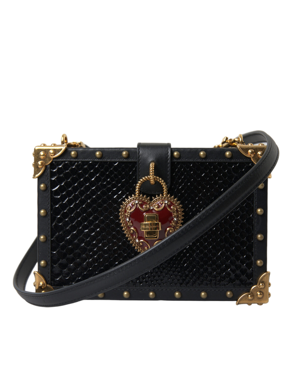 

Элегантный черный кожаный клатч-коробка с золотыми деталями Dolce & Gabbana