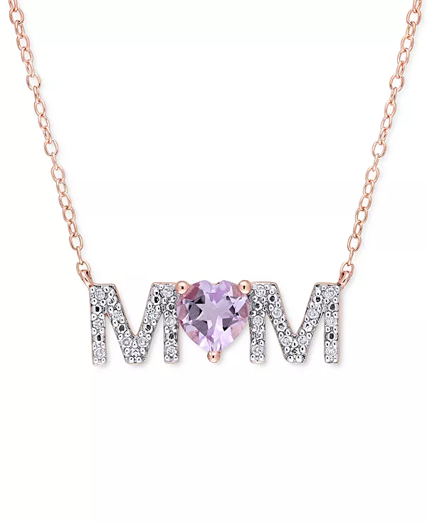 

Ожерелье с подвеской mom 18 дюймов из стерлингового серебра с позолотой 18 карат, гранатом родолитом (4/5 карата) и бриллиантом (1/10 карата) Macy'S, amethyst