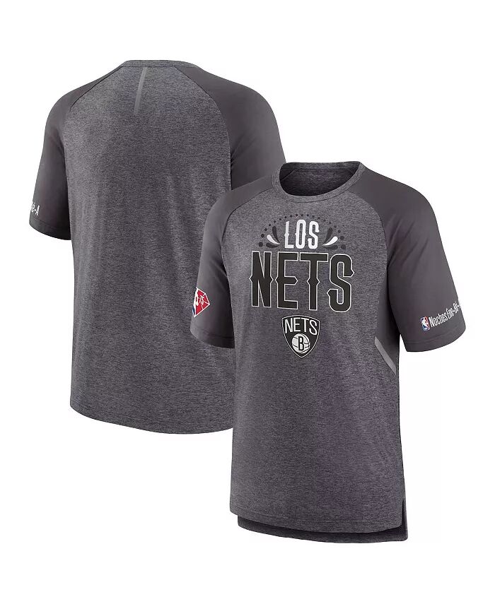 

Мужская серо-меланжевая футболка Brooklyn Nets 2022 Noches Ene-Be-A Core Shooting Raglan Fanatics