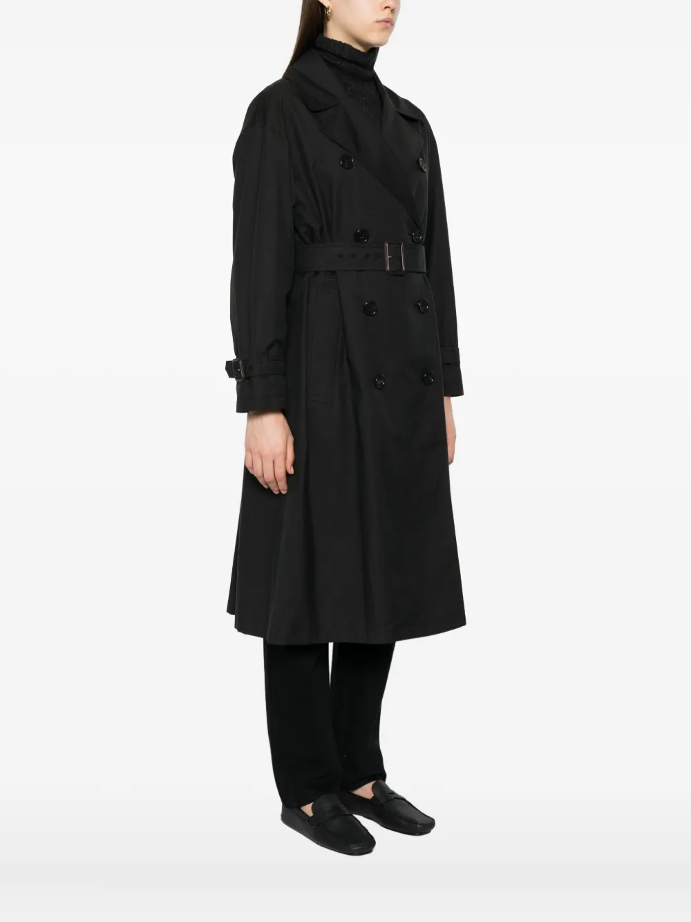 Двубортное пальто с поясом MAX MARA, черный — фото 3