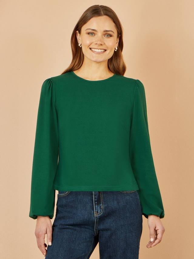 

Растягивающийся топ с длинными рукавами из хлопкового джерси Yumi, Green