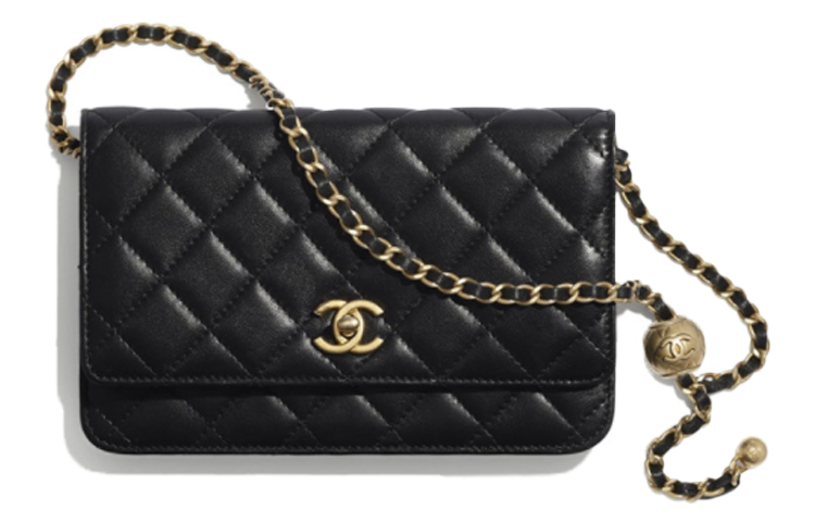 Классический кошелёк на цепочке из ягненка черный CHANEL — фото 2