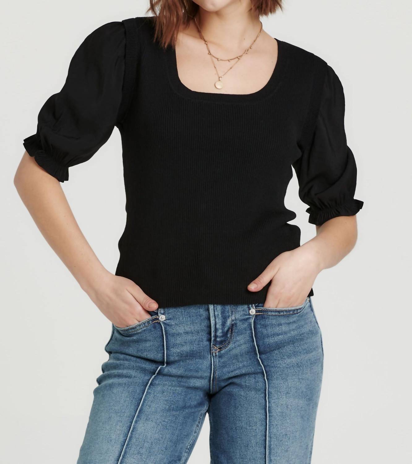 

Топ Lenore с короткими рукавами-фонариками в черном цвете Another Love