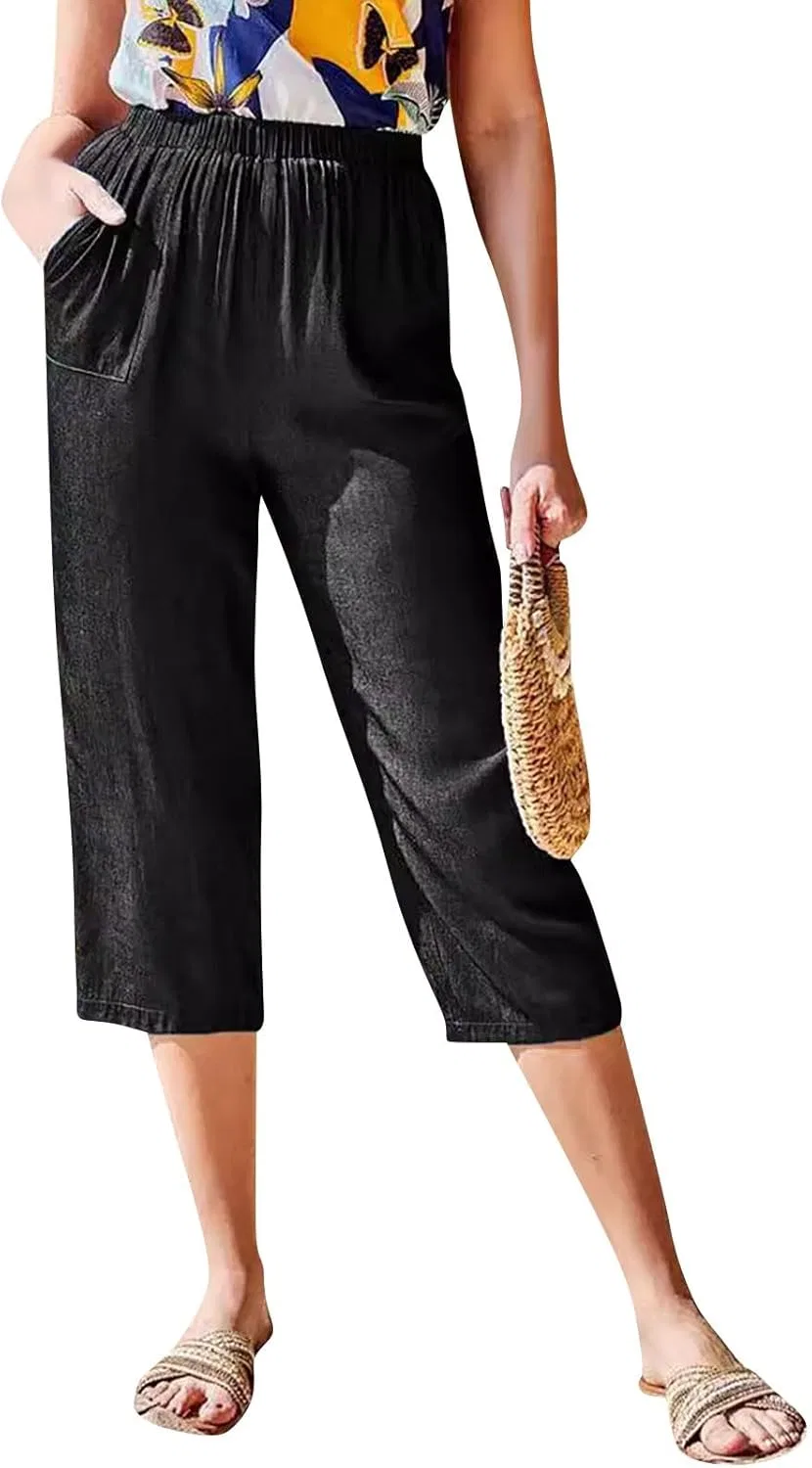 Брюки активные, прямые, на завязке, Linen Pants, черный