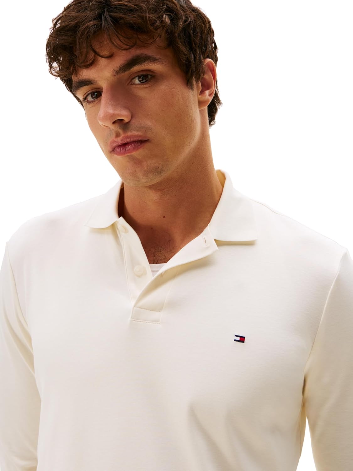 Мужские поло Tommy Hilfiger с длинным рукавом, классического кроя, с отделкой Liquid Cotton, Ivory Petal — фото 2