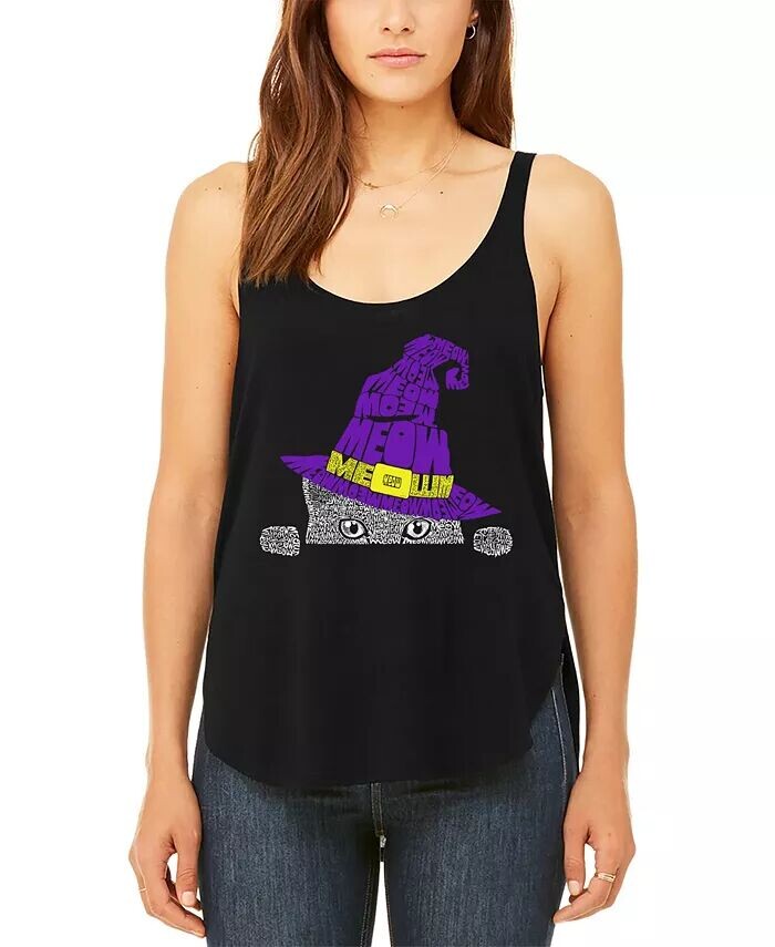 

Женская струящаяся майка Peeking Witch Cat Premium Word Art LA Pop Art, черный