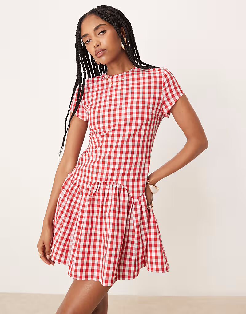

ASOS DESIGN футболка мини-платье с заниженной талией в клетку