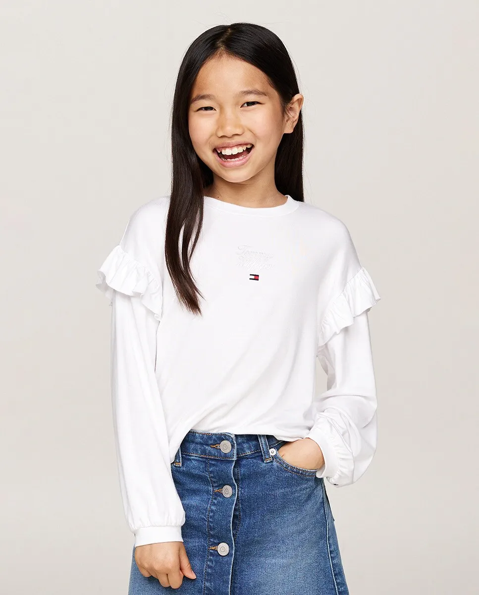 

Футболка для девочки с длинными рукавами и круглым вырезом Tommy Hilfiger, белый