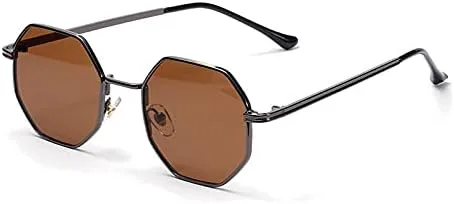 

Солнцезащитные очки в ретро-стиле 2026 года с металлической оправой в форме шестиугольника, модные, цвет розовое золото, защита от ультрафиолета UV400 MTZJH, Gun Tea