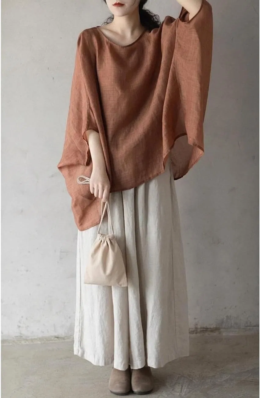 Блуза, свободная, Dolman Sleeve, кирпично-красный — фото 3
