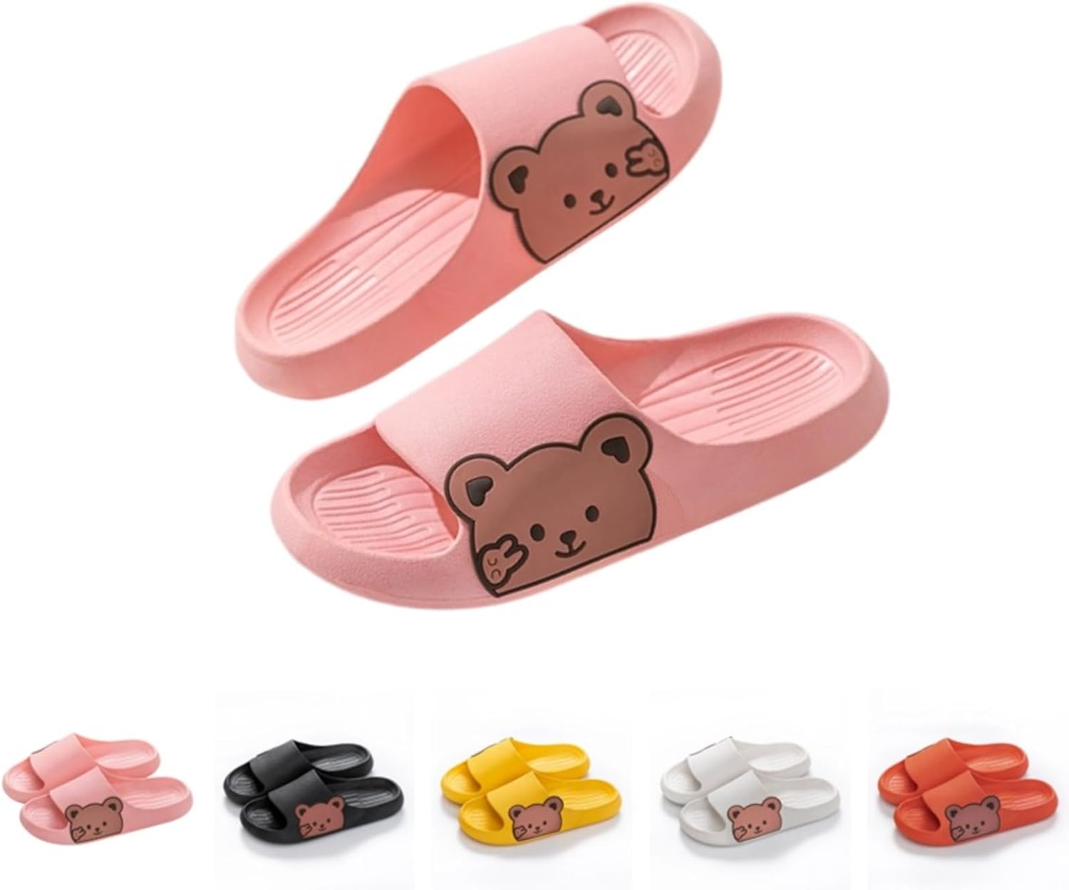 

Женские тапочки Japado с медведем, женские и мужские милые тапочки с животными для душа и ванной, открытые летние тапочки, противоскользящие для дома и улицы, розовый