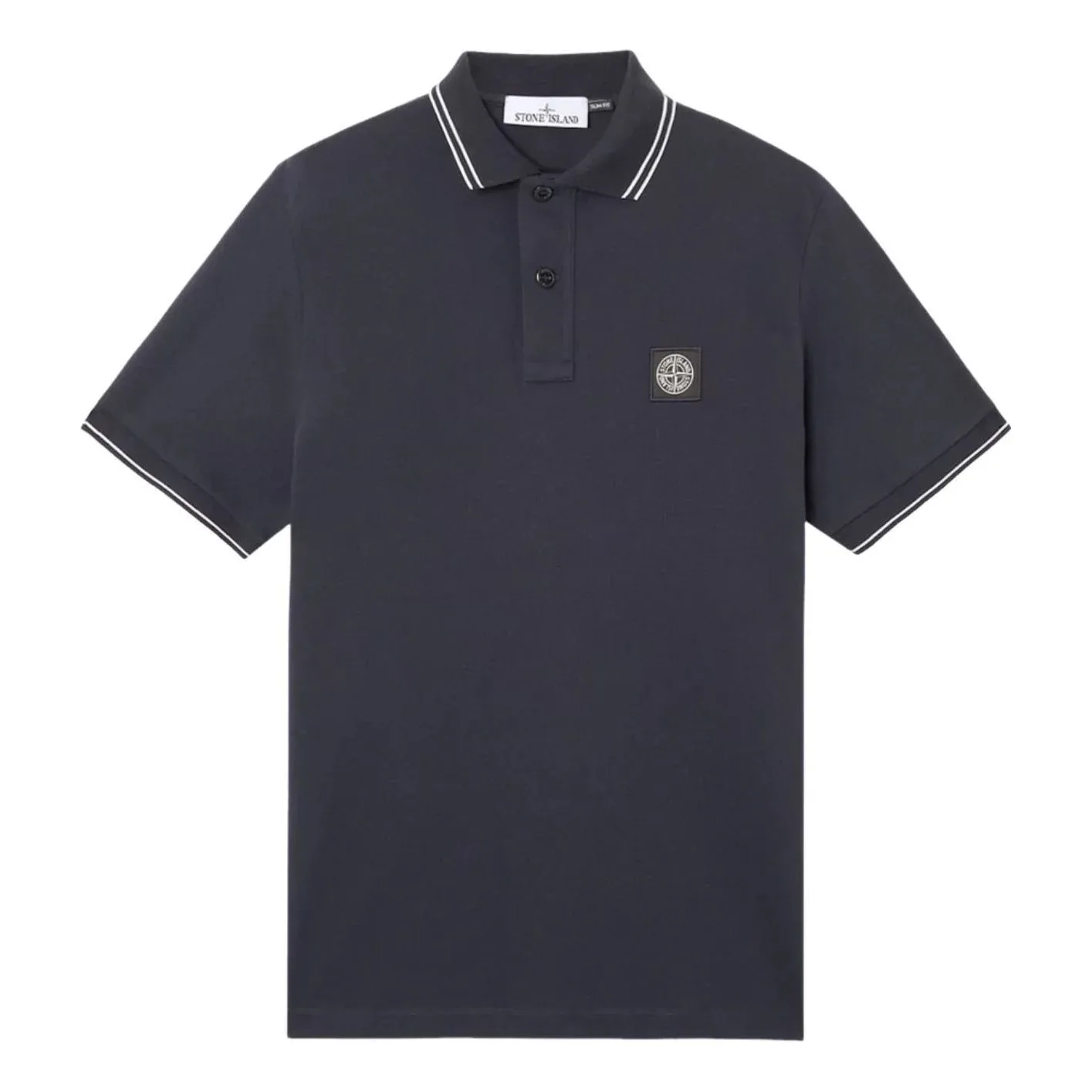 Футболка-поло STONE ISLAND 2200010 приталенного кроя с нашивкой в виде компаса, темно-синяя