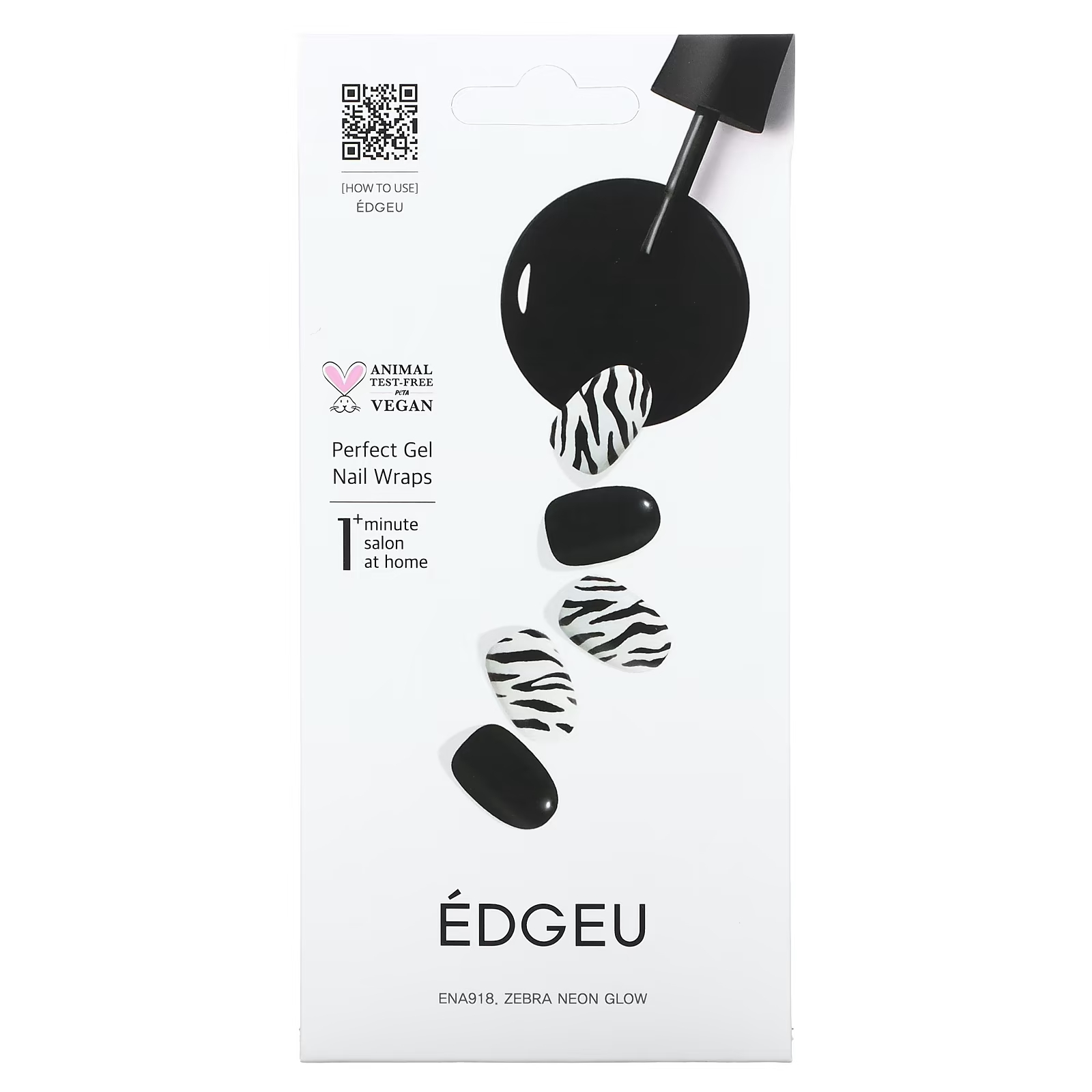 

Гелевые обертывания для ногтей Edgeu Perfect Gel Nail Wraps ENA918 Zebra Neon Glow