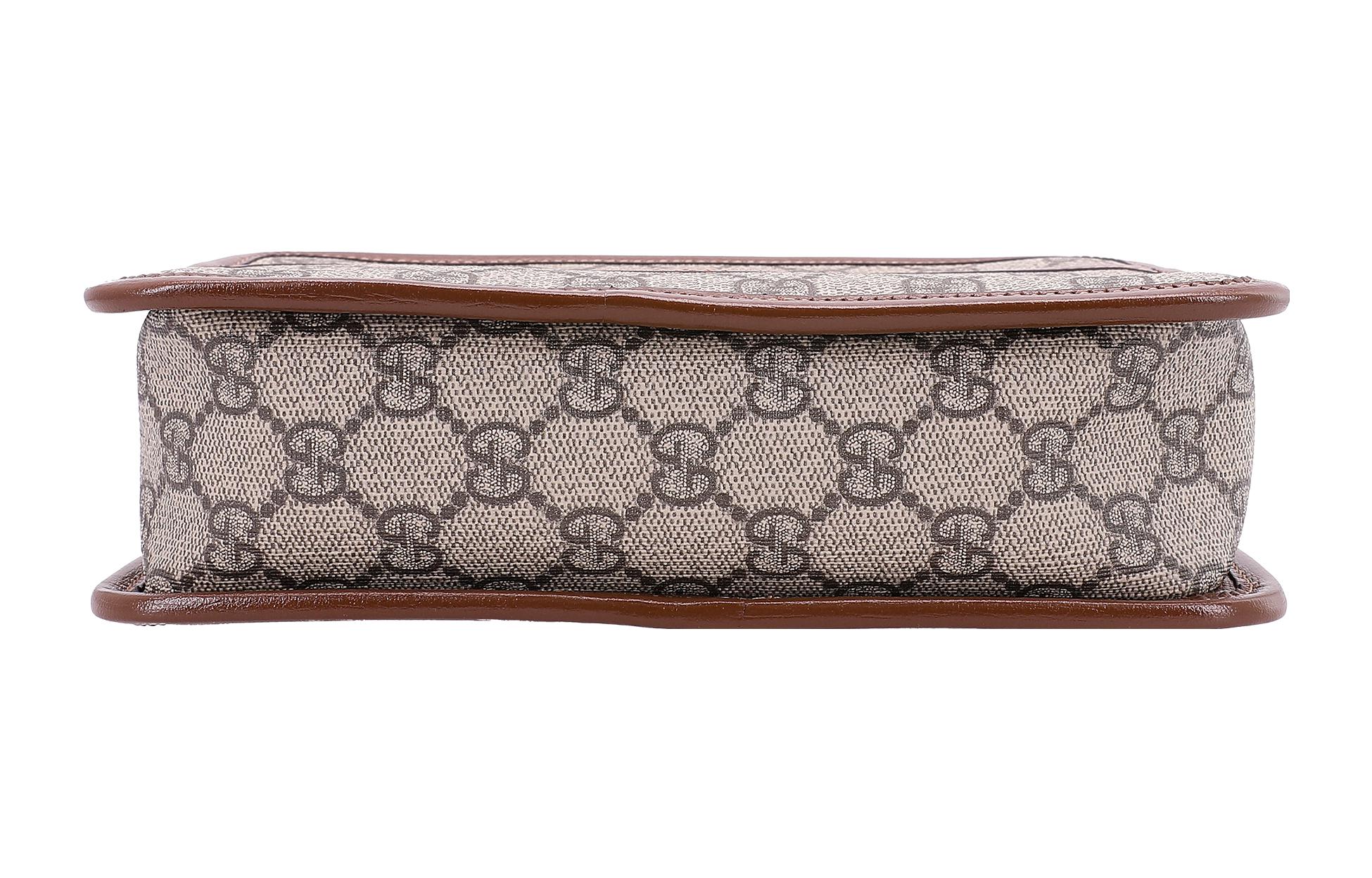 GUCCI Canvas With Leather Crossbody Bags Mini Unisex Ebony & Brown — фото 4