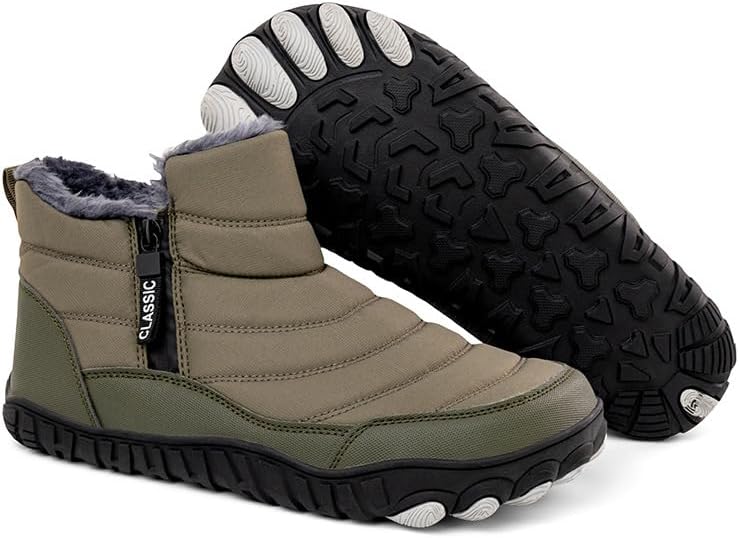 

Зимние ботинки для мужчин, мужские водонепроницаемые зимние ботинки, молния, широкий носок, обувь, с меховой подкладкой, минималистичные для прогулок на открытом воздухе Soft Time Toy, зеленый