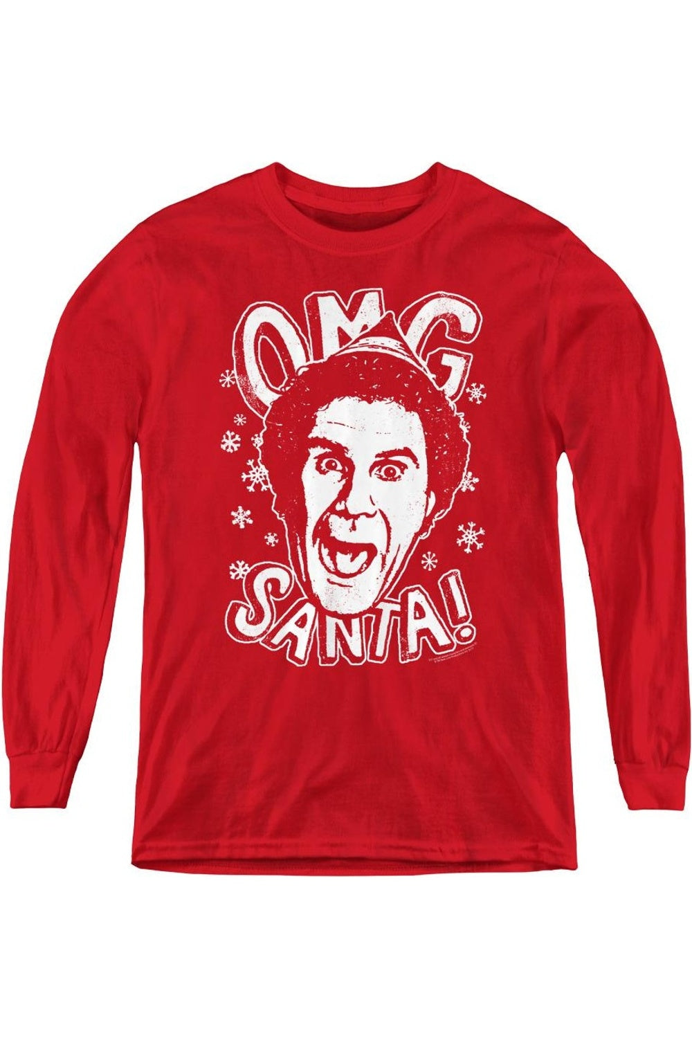 

Футболка Elf Omg Santa с длинным рукавом для молодежи Gildan, красный