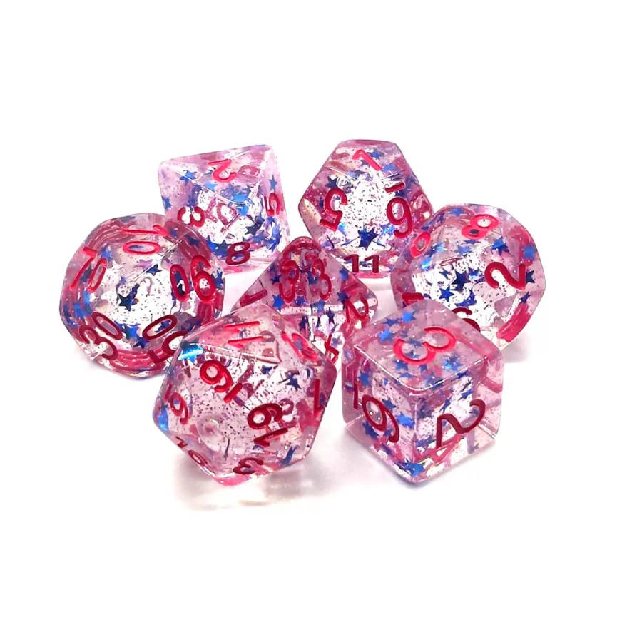 

Поликомплект синие звезды с красным (7), Acrylic-Resin Dice - Infused