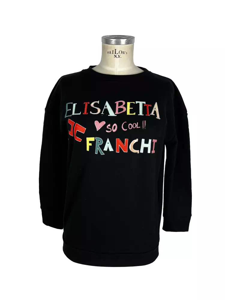

Шикарная черная хлопковая толстовка с принтом спереди Elisabetta Franchi