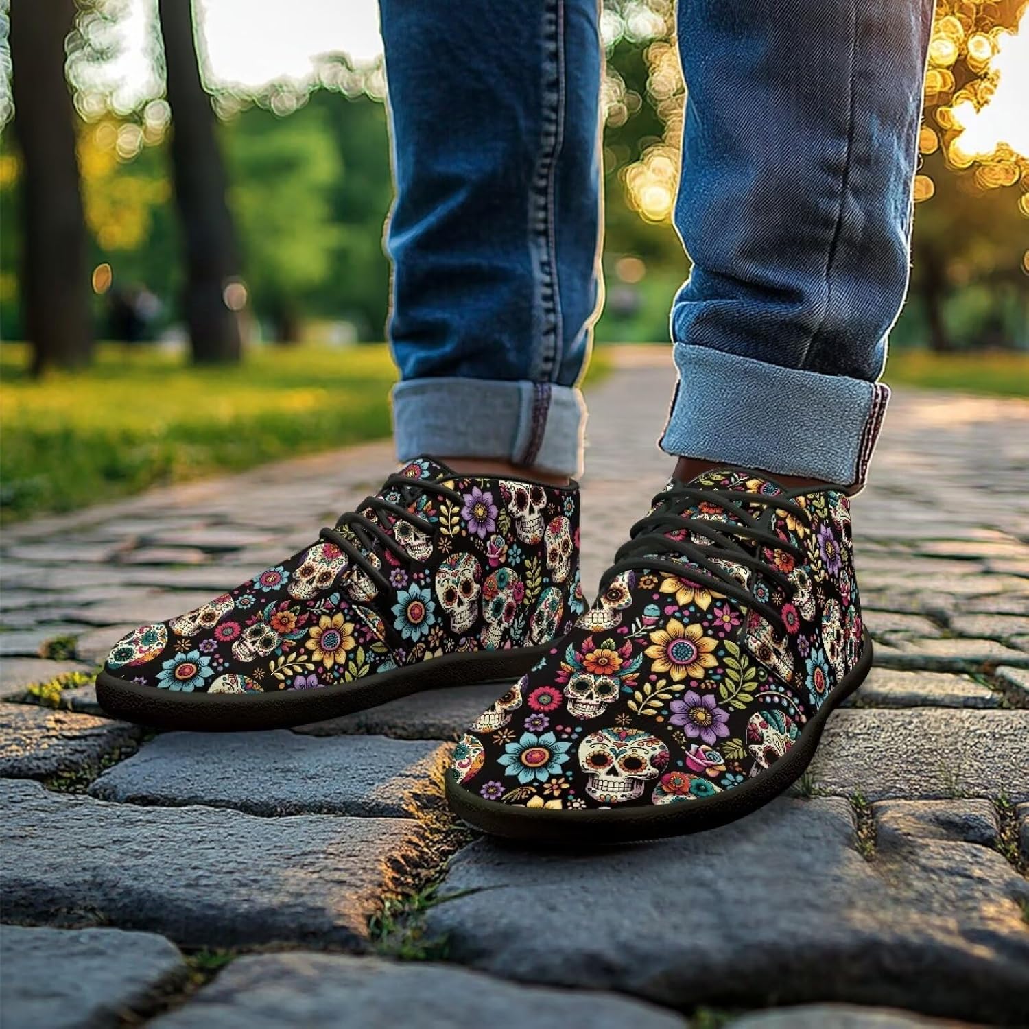 Мужские водонепроницаемые зимние походные ботинки Barefoot, женские повседневные кроссовки Barefoot Yreiwoby, Floral Skull — фото 3