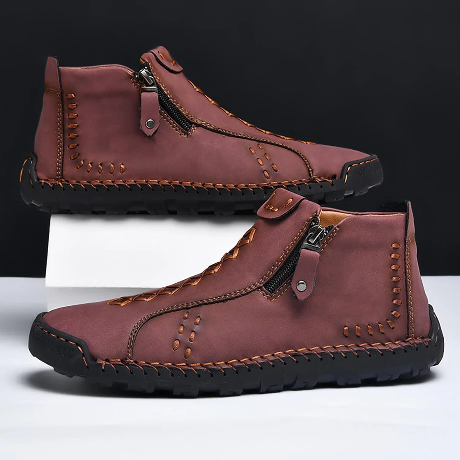 Herren Leder Freizeitschuhe, Лоферы Оксфордские слипоны Schuhe Stiefeletten Handnähte Seitlicher Reißverschluss, Прогулочные кроссовки Wanderschuhe Renaissance Mokassins Mittelalterliche Stiefel Generic, Rot — фото 3