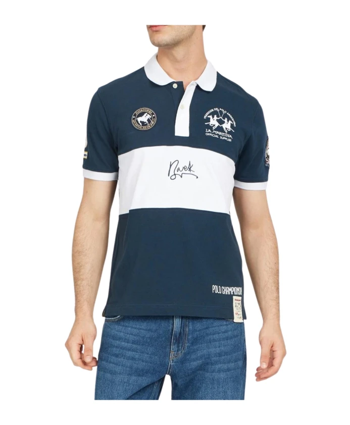 

Синяя хлопковая трикотажная рубашка-поло La Martina, синий