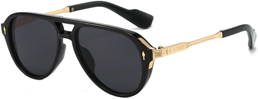 

Ретро-солнцезащитные очки с двойной перемычкой для женщин и мужчин с заклепками, солнцезащитные очки UV400 для занятий спортом на открытом воздухе HDUBFY, Black Golden Gray