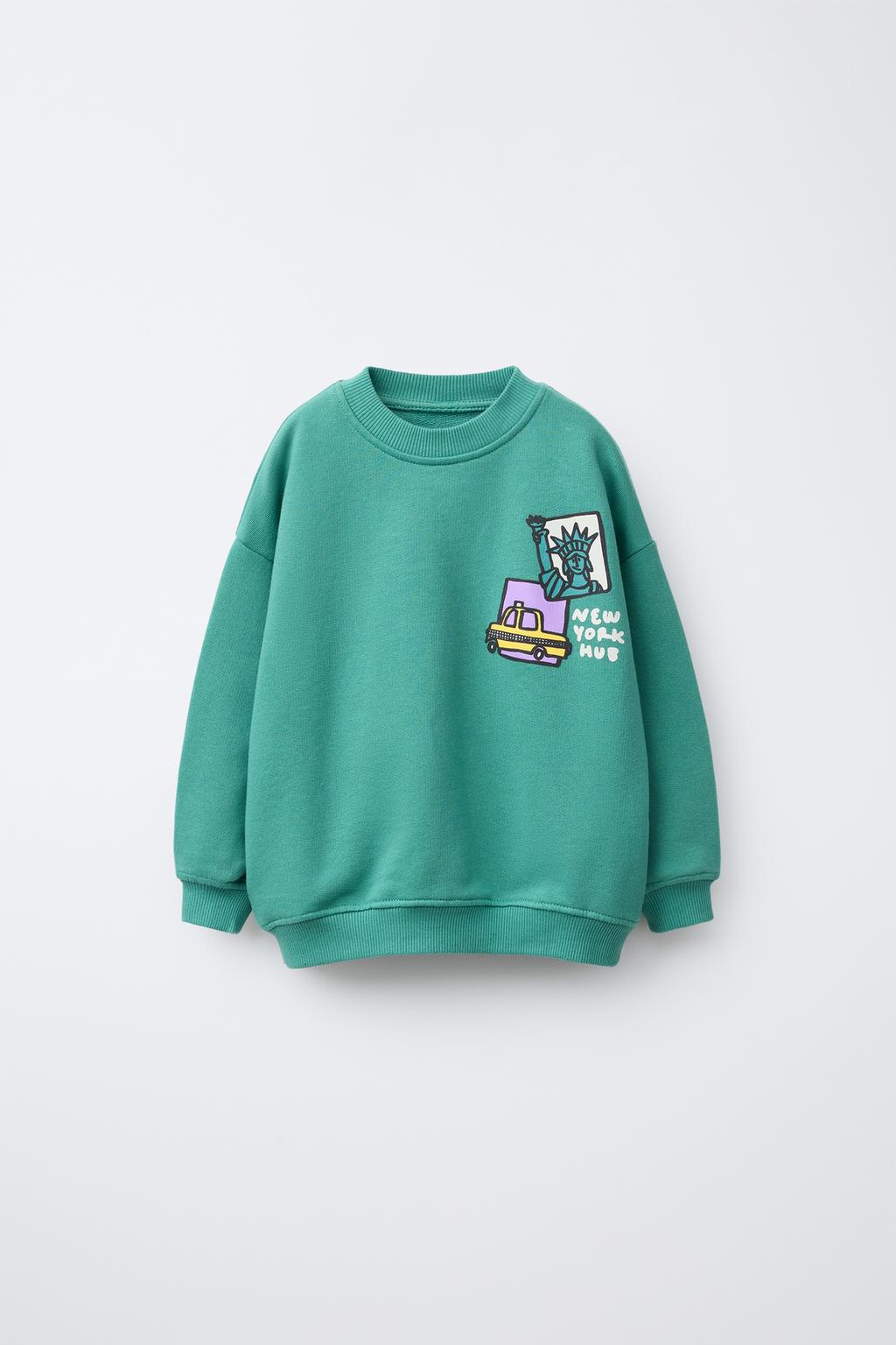 

Толстовка с рельефным принтом ZARA, цвет Mid-green