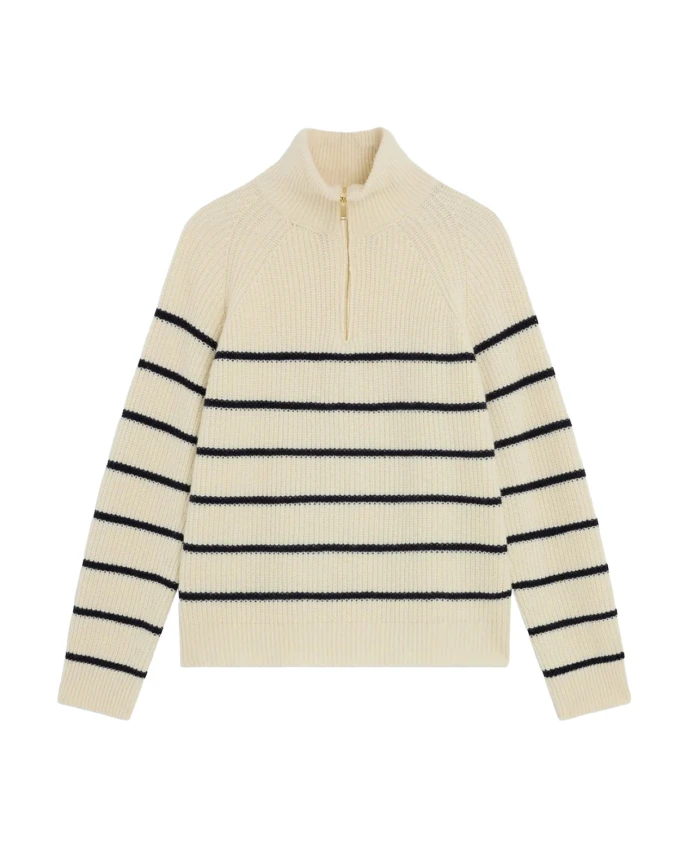 

Полосатый свитер-водолазка из шерстяной смеси с застежкой-молнией Semicouture, бежевый