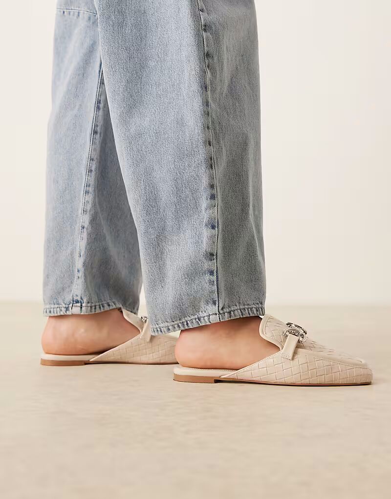 Широкие мозаичные мюли ASOS DESIGN на плоской подошве из ткани цвета «кремовый» ASOS DESIGN Wide Fit — фото 3