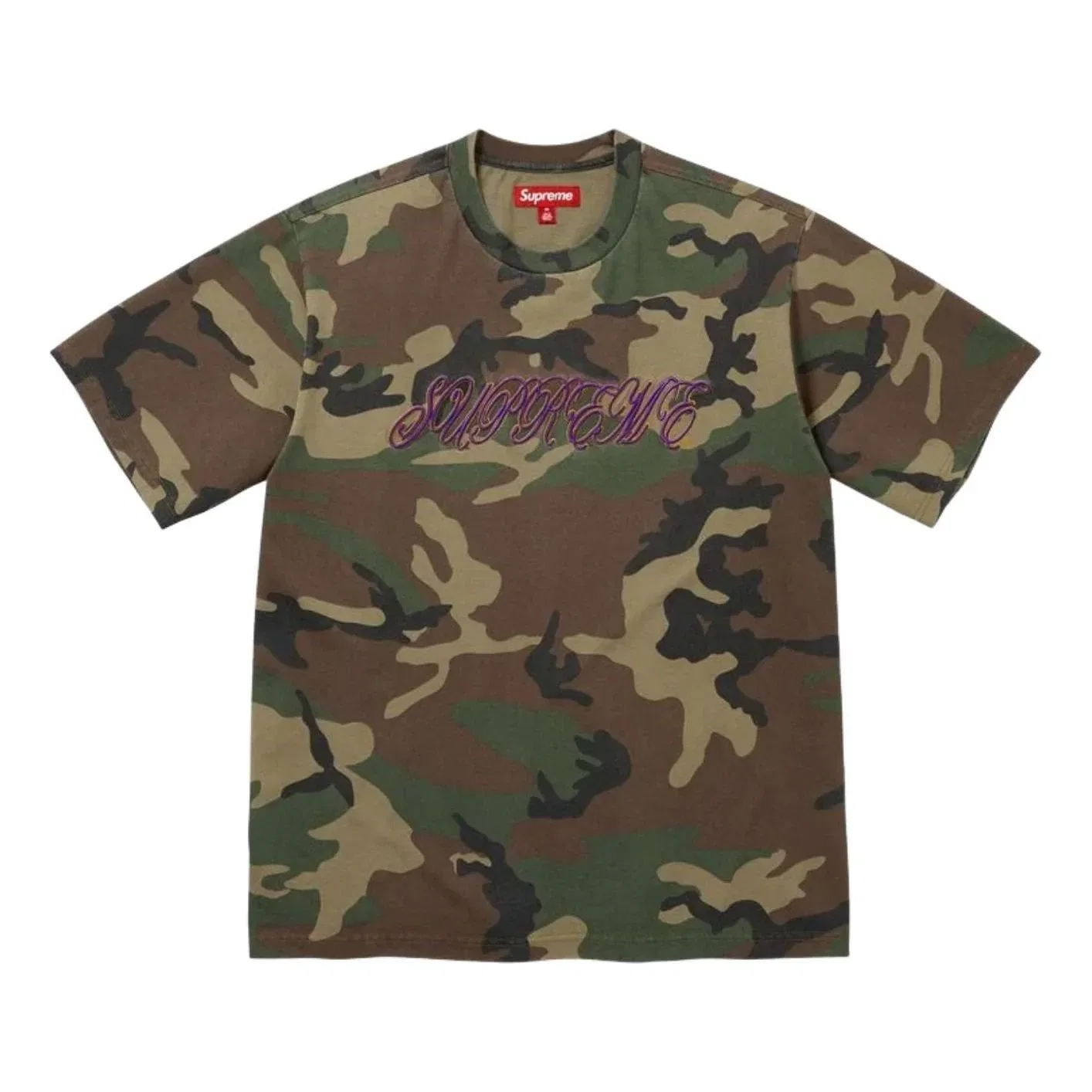 Футболка Supreme SS26 Raised Script S/S 'Woodland Camo' SUP-SS26-180-CMO, зеленый