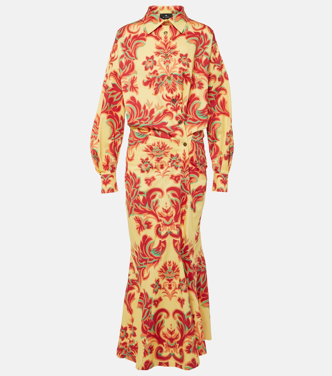 

Платье макси из принтованного хлопка и шелка Etro, Print On Yellow Base