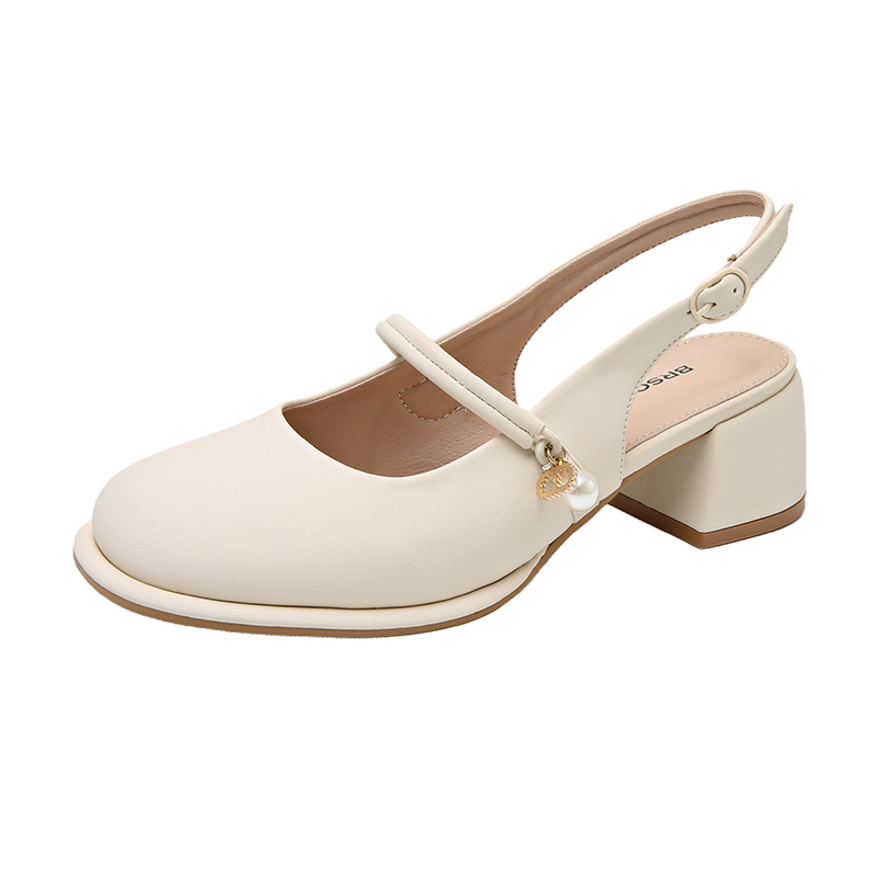 WUJI Женские туфли на массивном каблуке 5 см бежевые, цвет Beige