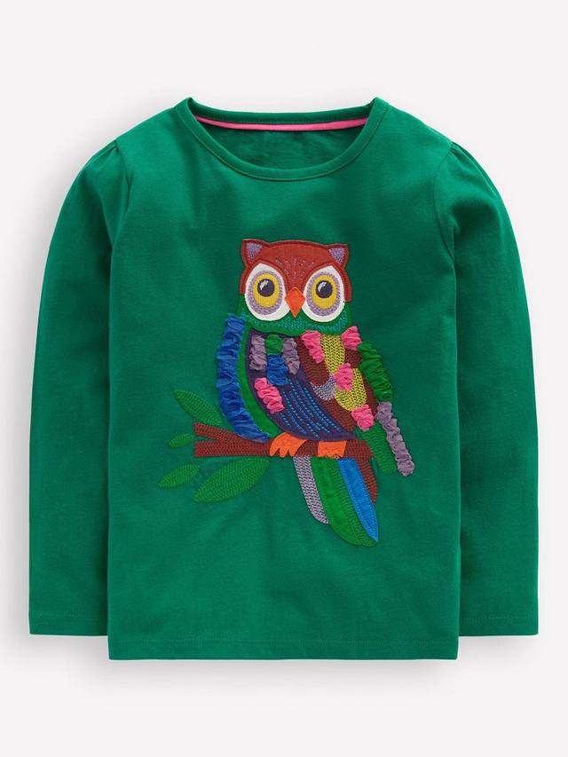

Детская футболка с пышными рукавами и аппликацией Mini Boden, Green Owl