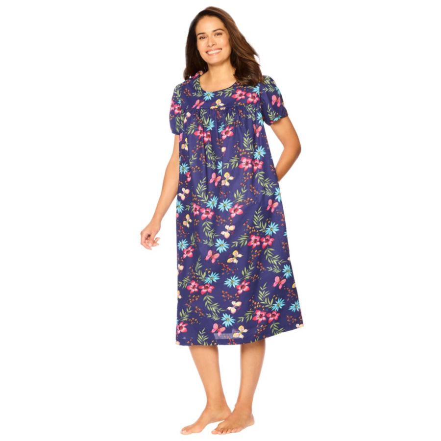 

Только для полных женщин Необходимые вещи с коротким принтом и сборками Домашний халат Only Neccessities, Dark navy butterfly