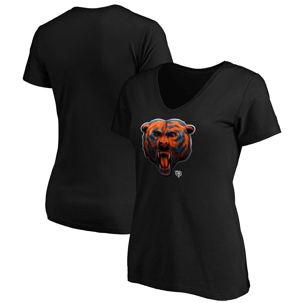

Женская черная футболка с v-образным вырезом и логотипом-талисманом Chicago Bears Fanatics Midnight, цвет Brs Black