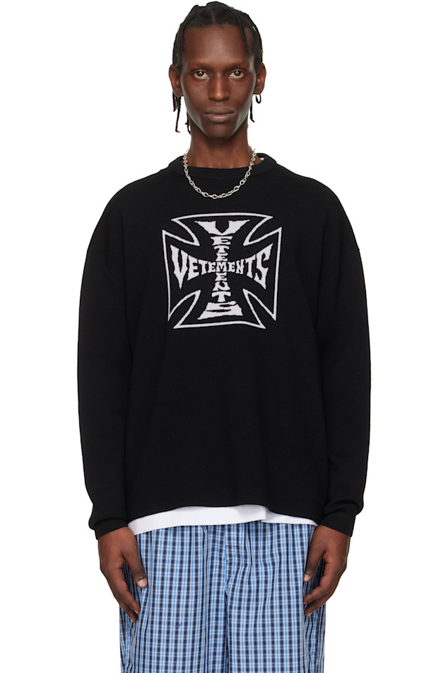 

Свитер с двойным байкерским крестом Vetements, черный