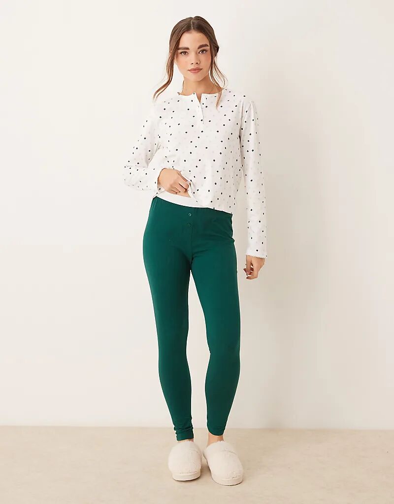 

Пижамные леггинсы ASOS DESIGN Mix & Match с открытым поясом зеленого цвета