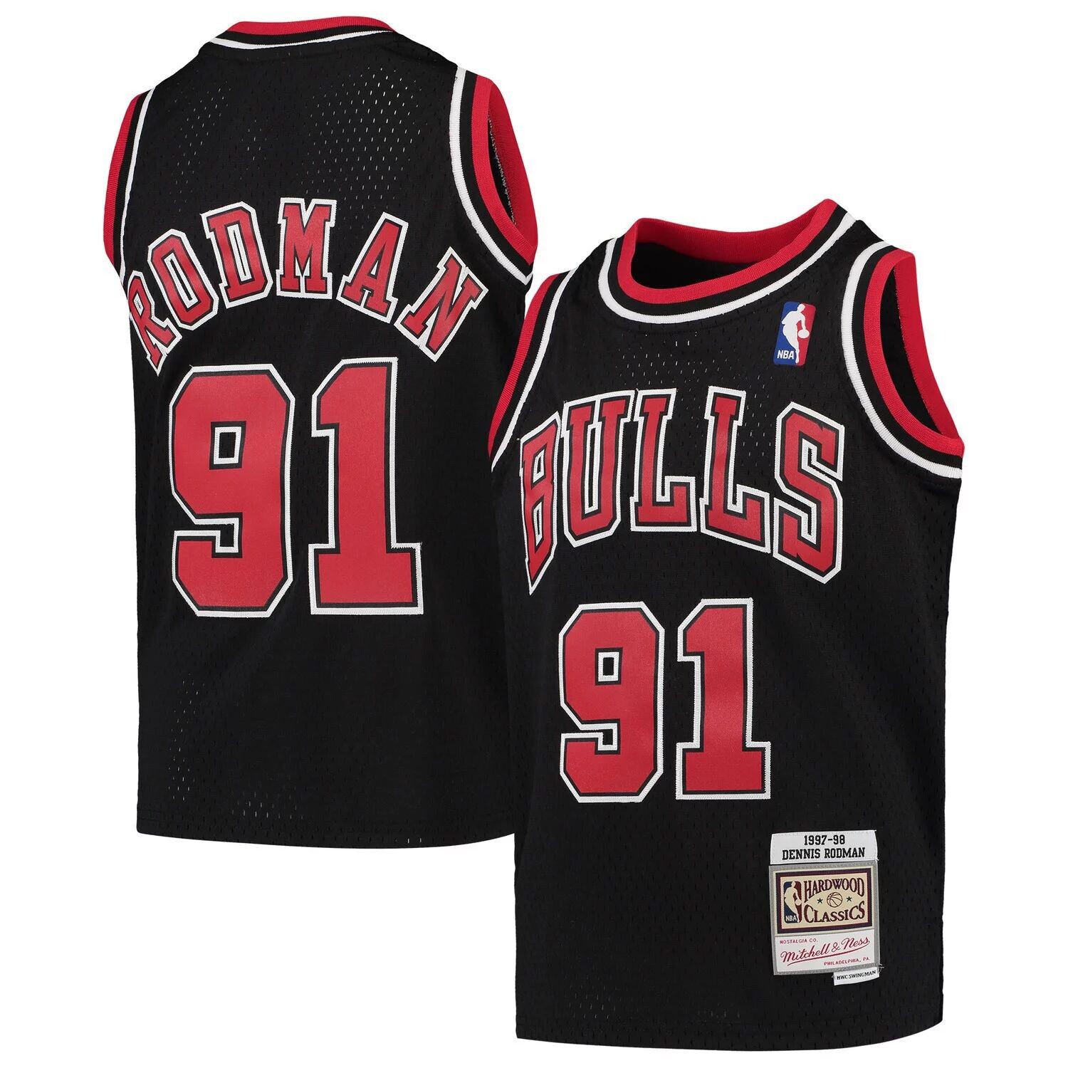Молодежная майка Mitchell & Ness Dennis Rodman Black Chicago Bulls 1997-98 Hardwood Classics Swingman Джерси Unbranded