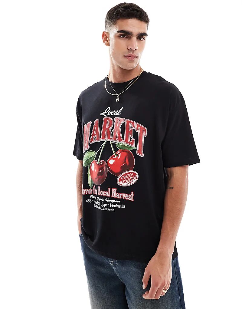 

Футболка ASOS DESIGN свободного кроя с фруктовым принтом черного цвета