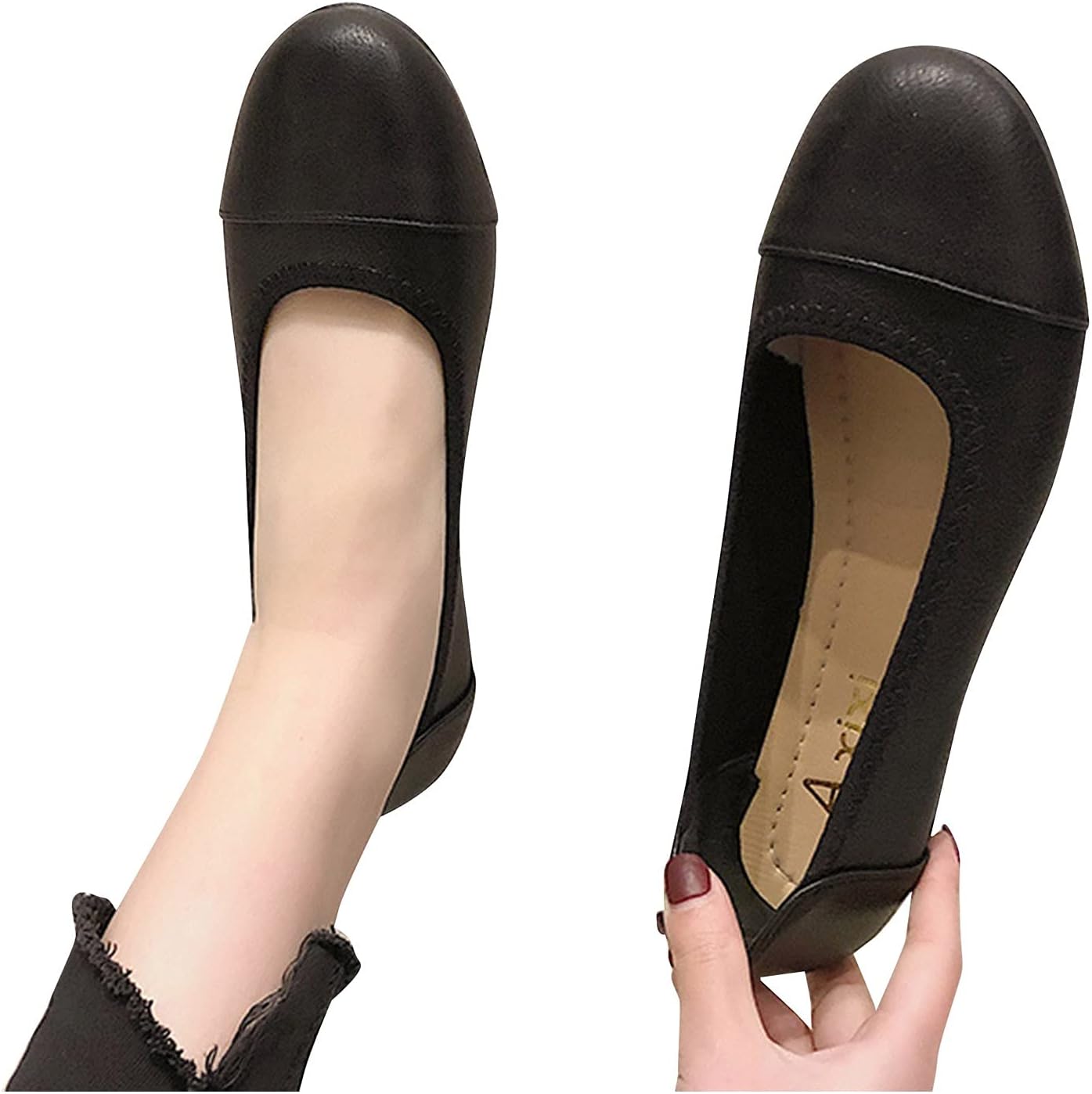 

Женские балетки Hbeylia с модным дизайном, повседневные кожаные с круглым носком, на платформе и танкетке, без застежки, лоферы, кроссовки для вождения, работы, ухода за пациентами и танцев, черный