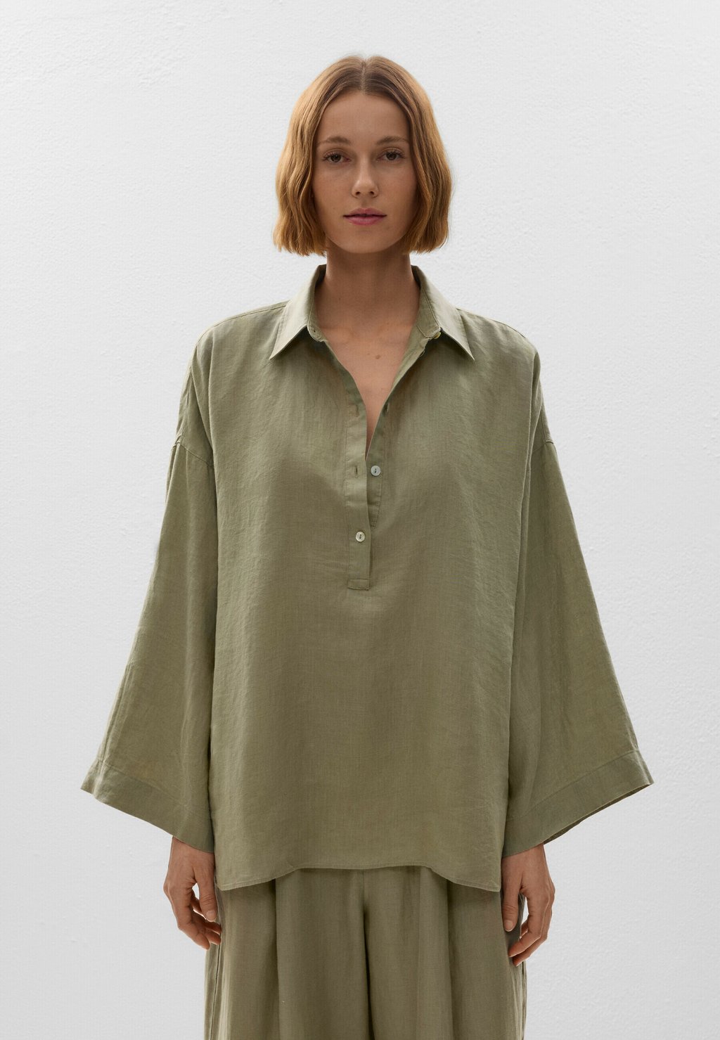 

Блуза OVERSIZE LINEN OYSHO, цвет Mottled Green