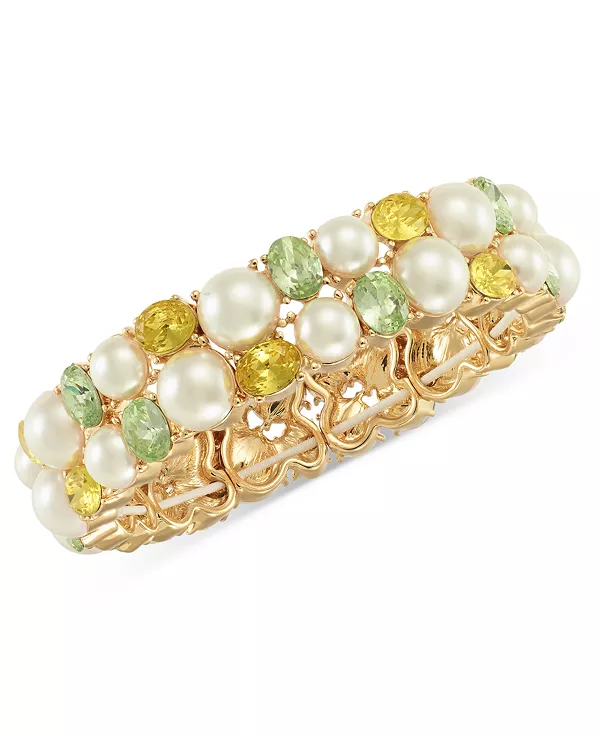 

Эластичный браслет с золотистыми кристаллами и искусственным жемчугом, эксклюзивно в Macy's Charter Club, multi