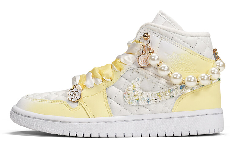 

Кроссовки Air JORDAN 1 Vintage Basketball Shoes Women's Mid-Top White Yellow