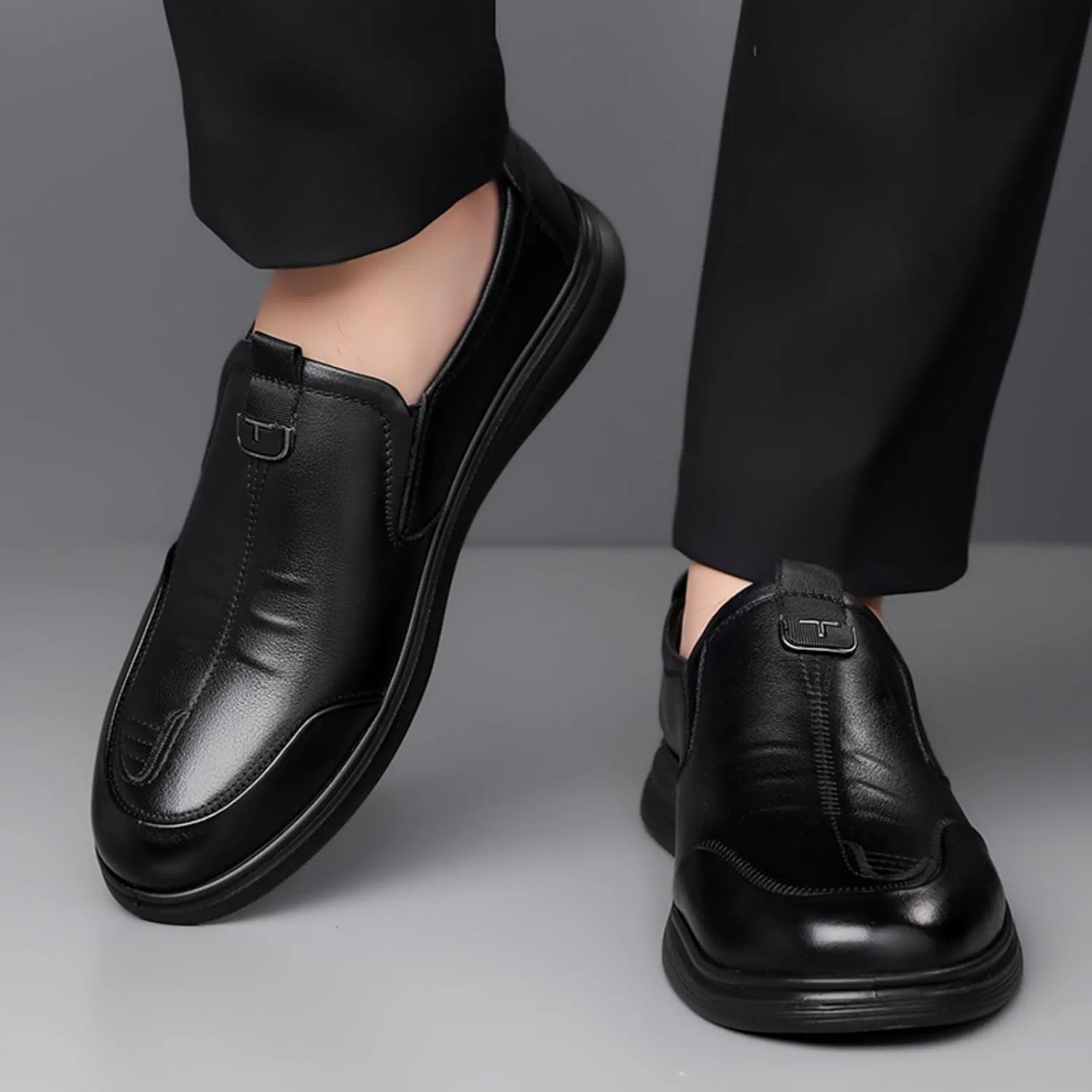 Лоферы кожаные Slip On Dress Loafers Black Zhenghaishangmao — фото 4