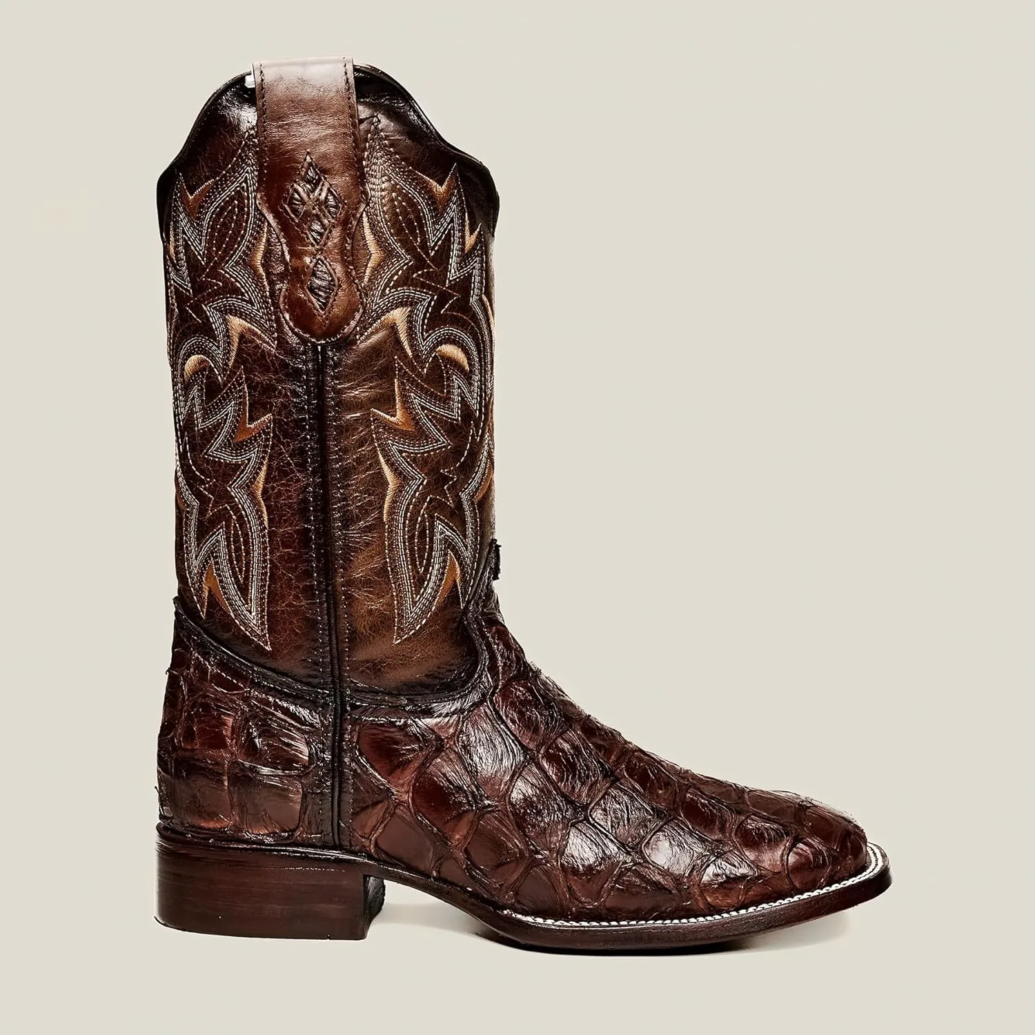 Мужские ботинки Rodeo Cartie из натуральной экзотической кожи рыбы Пираруку, квадратный носок - шоколадно-коричневые Generic, коричневый — фото 4