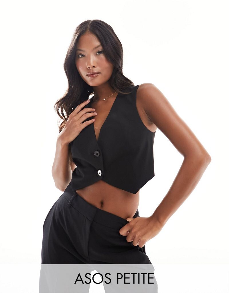 

Черный укороченный жилет строгого кроя ASOS DESIGN Petite